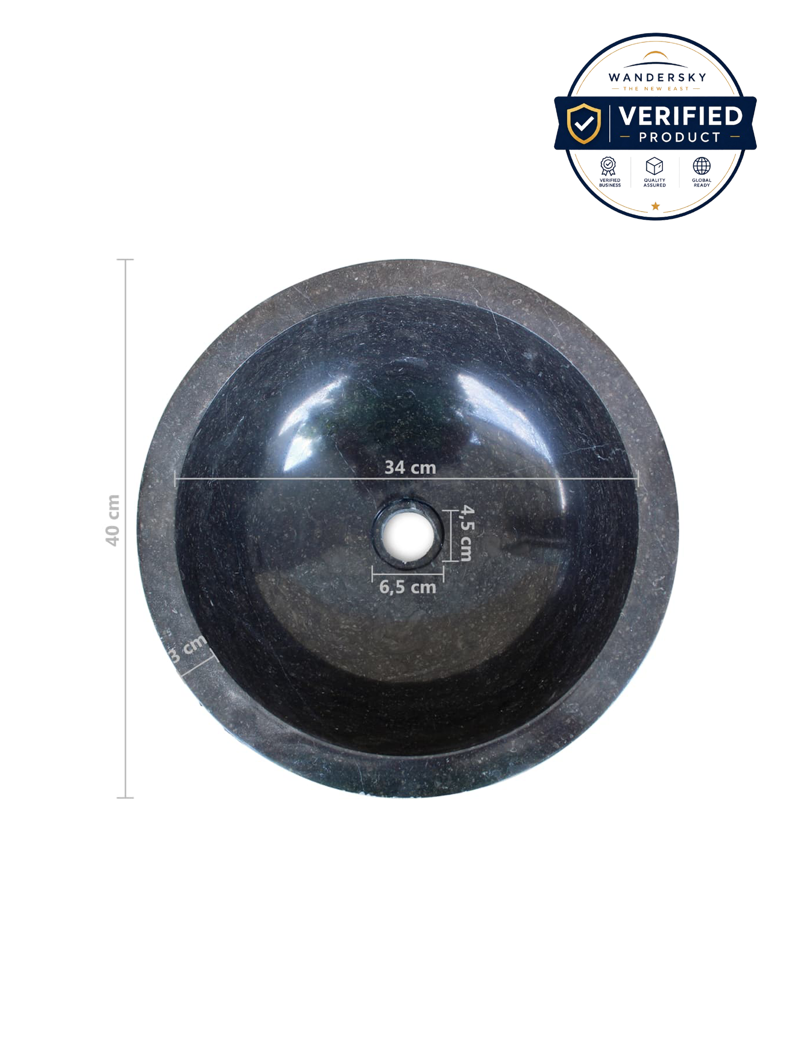Basin Marble 40 cm Black