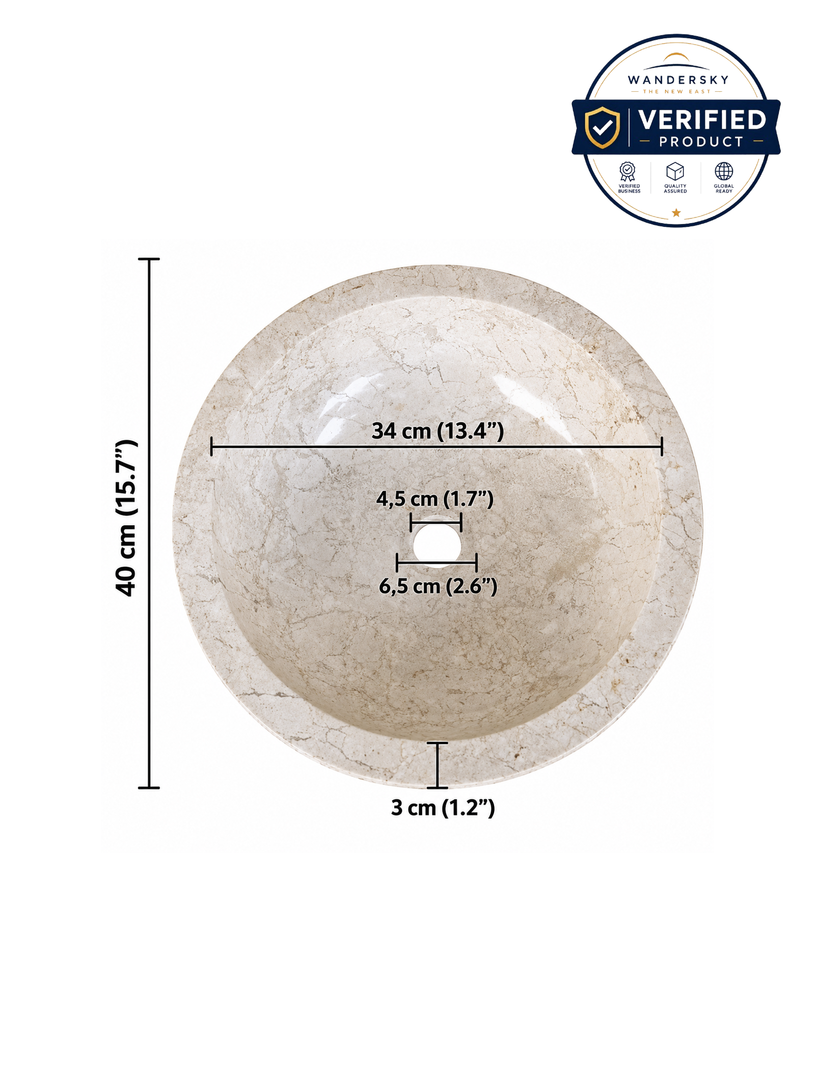 Basin Marble 40 cm Cream