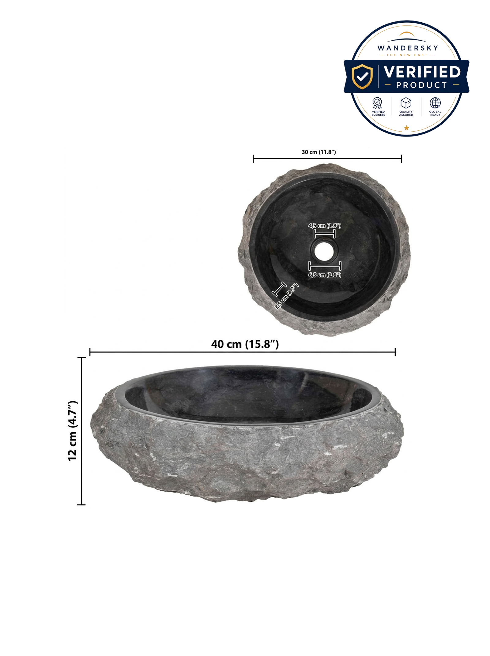 Sink Erosion 40 x 12 cm Marble Black